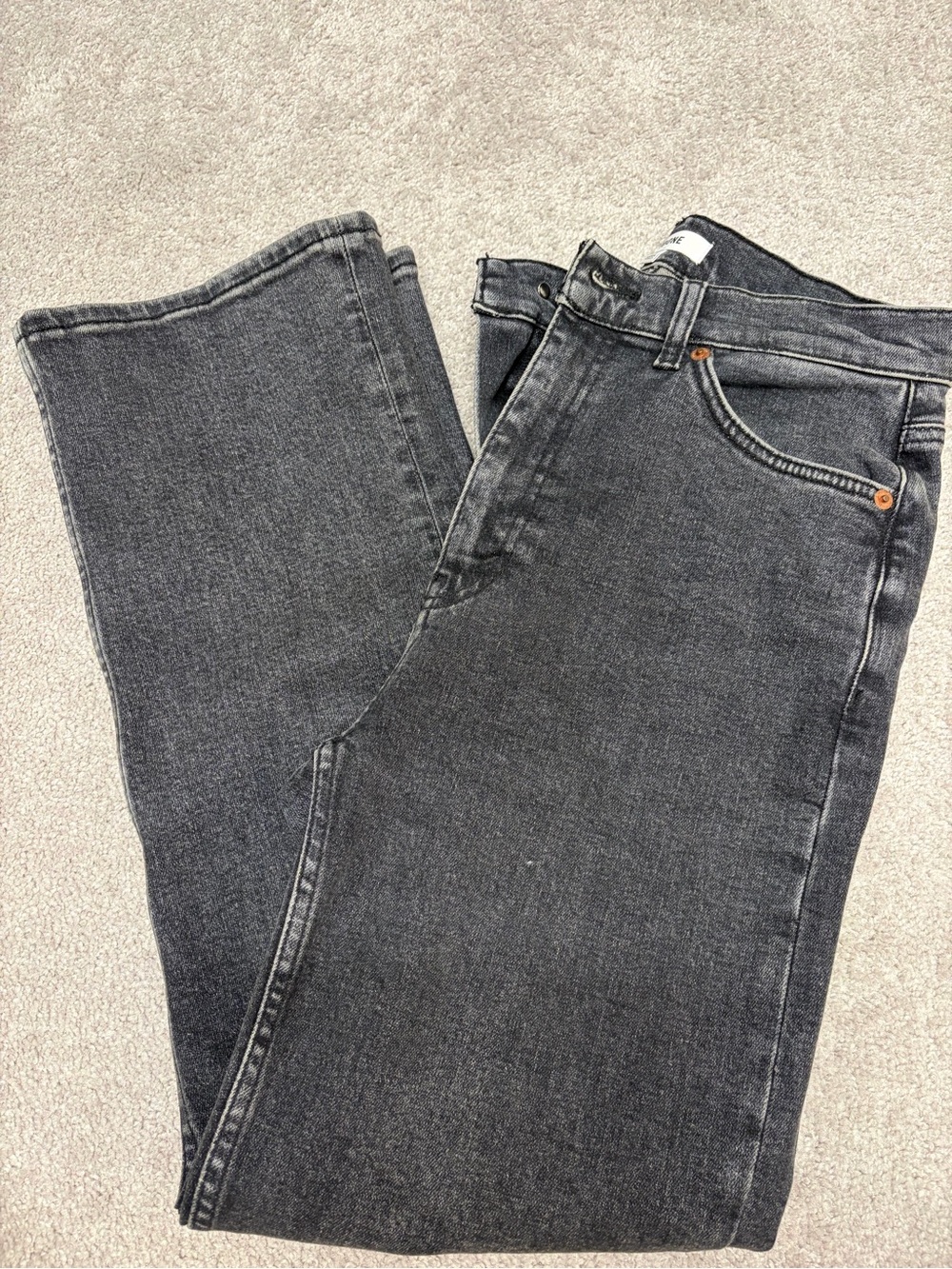 Re/Done Washed Black High-Rise Straight Crop Jeans